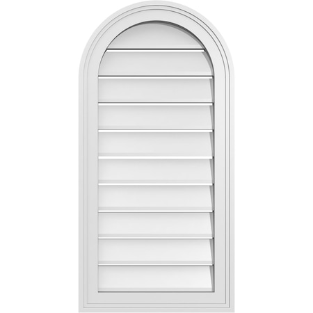 Ekena Millwork Round Top Surface Mount PVC Gable Vent: Functional, w/ 2"W x 1-1/2"P Brickmould Frame, 16"W x 32"H GVPRT16X3202SF